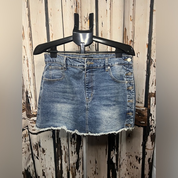 AKIRA Dresses & Skirts - AKIRA Blue Denim Mini Skirt with Frayed Hem